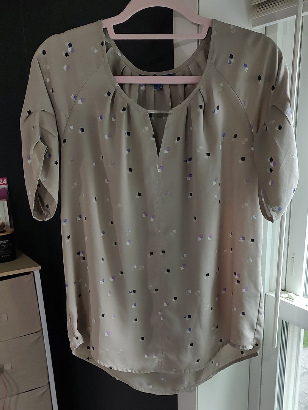 Apt. 9 Taupe Blouse with Multicolor Dot Print